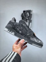 Louis Vuitton Black Grey Denim Monogram Trainer - Image 2