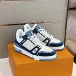 LV Trainer Sneaker White and Silver Metallic